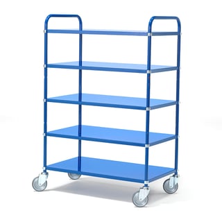 Shelf trolley SHUTTLE, 5 shelves, 250 kg load, 950x550x1440 mm, blue