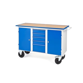 Workbench FLEX, mobile, 2 cabinets + 5 drawers, 1435x590x900 mm