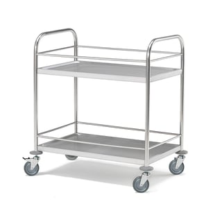 Stainless steel trolley METRO, 100 kg, 2 shelves with rail, 845x525x945 mm