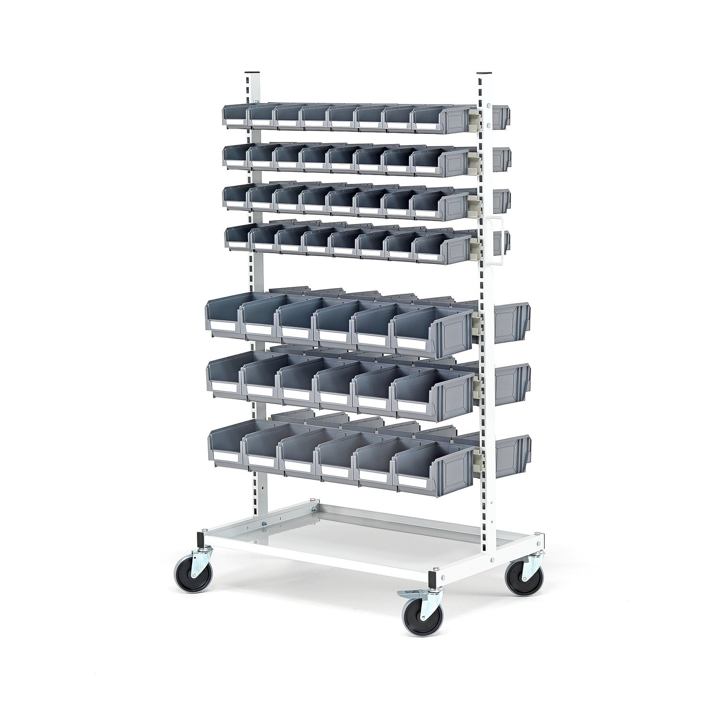 Mobile storage bin rack, 100 bins, 1625x900x600 mm AJ Products