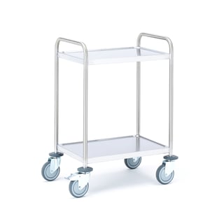 Stainless shelf trolley CONVOY, 100 kg load, 2 shelves, 600x400x900 mm