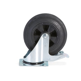 Svingbart hjul med brems, 200x50 mm, 200 kg, massiv gummi