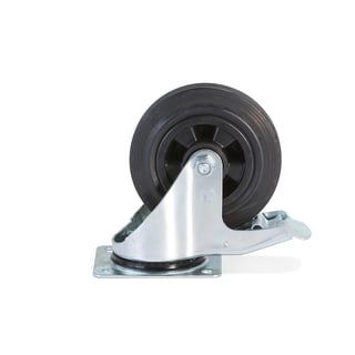 Castor wheel, braked, 135 kg load, rubber