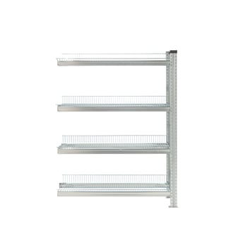 Galvanised shelving TRANSFORM, add-on unit, 4 wire shelves, 1576x900x400 mm