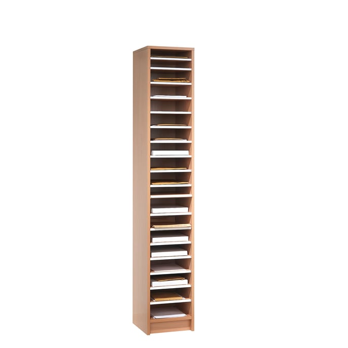 Pigeon hole storage unit MESSENGER, 18 comps, 1880x315x400 mm, beech
