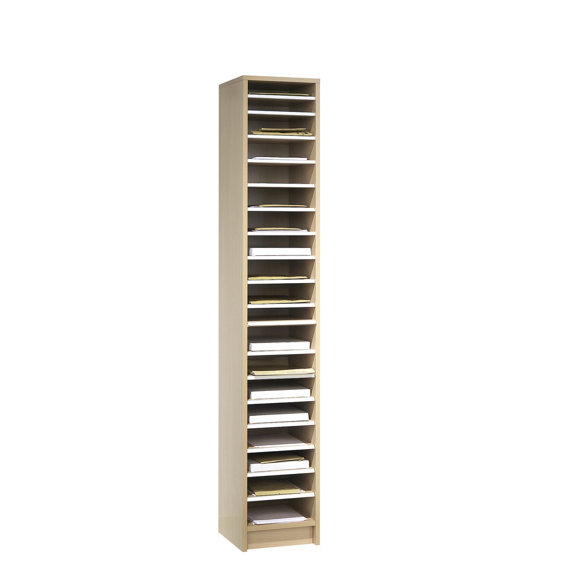 Pigeon hole storage unit MESSENGER, 18 comps, 1880x315x400 mm, birch
