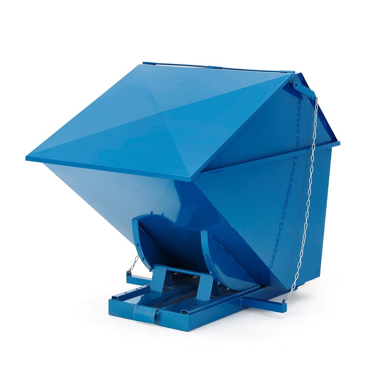 Auto self tipping skip PILE, with lid, 1100 L, blue | AJ Products