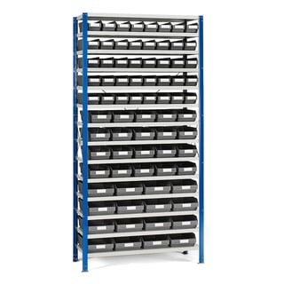 Shelving for small parts REACH + MIX, 76 bins, 2100x1000x400 mm, grey