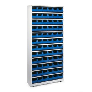 Sīkpreču plaukts ar 72 zilām kastēm, 2000x950x250 mm
