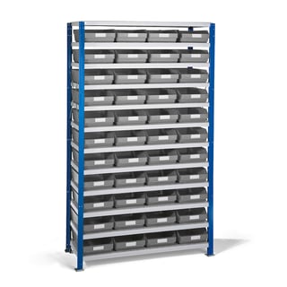 Shelving for small parts REACH + MIX, 44 bins, 1740x1000x300 mm, grey
