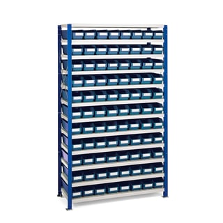 Regál MIX s 88 modrými plastovými boxami REACH, 1740x1000x400 mm