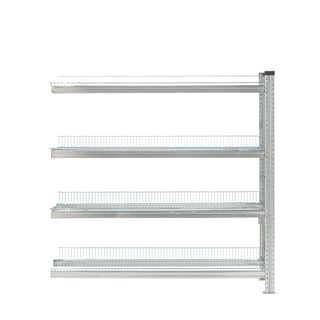 Galvanised shelving TRANSFORM, add-on unit, 4 wire shelves, 1576x1200x400mm