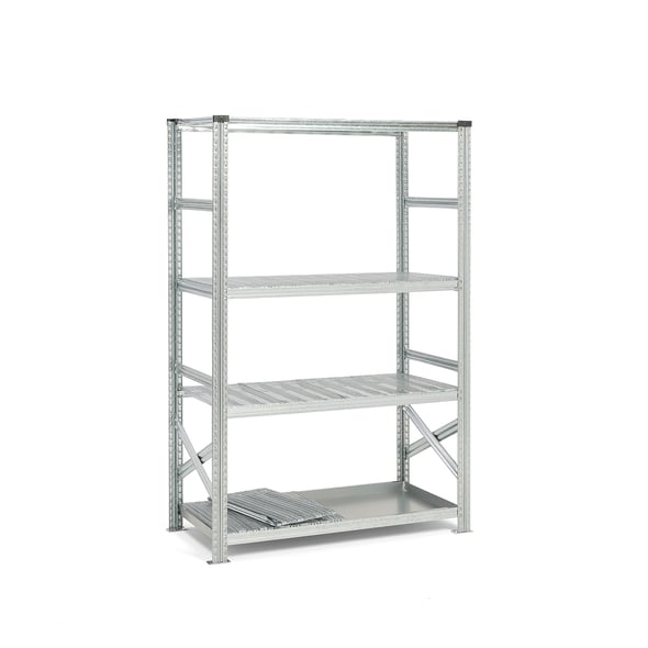 Galvanised shelving BLEND, with sump tray, basic unit, 1972x1200x600 mm