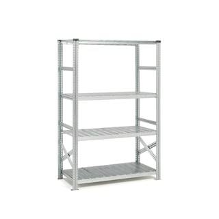 Galvanised shelving BLEND, with sump tray, basic unit, 1972x1200x600 mm, 29 L