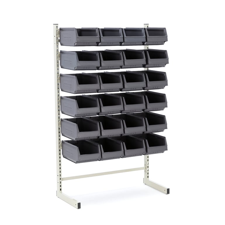 Storage bin rack, single, 24 bins | AJ Products