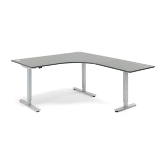 Výškově nastavitelný stůl FLEXUS, rohový, 1600x2000 mm, šedá