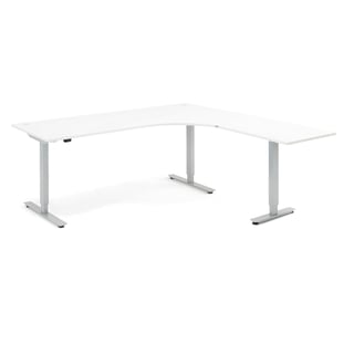 Výškovo nastaviteľný stôl FLEXUS, rohový, 2000x2000 mm, biela