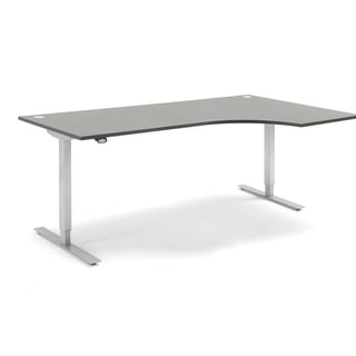 Hjørneskrivebord FLEXUS, hev/senk, L2000 B1200 H700–1170 mm, grå laminat