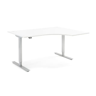 Po višini nastavljiva dvižna pisalna miza FLEXUS, električna, kotna, 1600x1200 mm, beli laminat