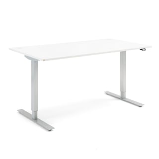 Skrivebord FLEXUS, hev/senk, L1600 B800 H700–1170 mm, hvit laminat