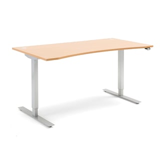 Výškově nastavitelný stůl FLEXUS, vykrojený, 1600x800 mm, buk