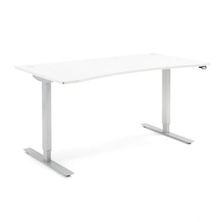 Skrivebord FLEXUS, hev/senk, mageuttak, L1600 B800 H700–1170 mm, hvit laminat