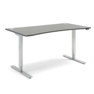 Skrivbord FLEXUS, höj och sänkbart, maguttag, 1600x800 mm, grå laminat
