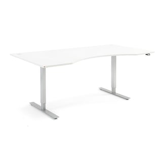 Skrivbord FLEXUS, höj och sänkbart, maguttag, 2000x1000 mm, vit laminat