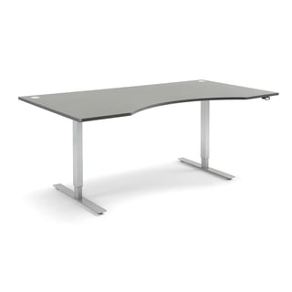 Skrivebord FLEXUS, hev/senk, mageuttak, L2000 B1000 H700–1170 mm, grå laminat