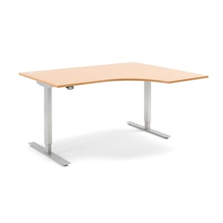 Výškovo nastaviteľný stôl FLEXUS, rohový, 1600x1200 mm, buk