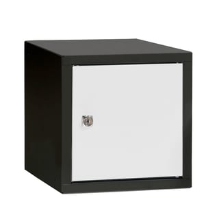 Personal effects locker CUBE, black with white door, 270x270x350 mm