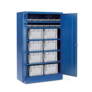 Metāla skapis SHIFT, ar 12 x 6,1 L + 8 x 50 L kastēm, zils
