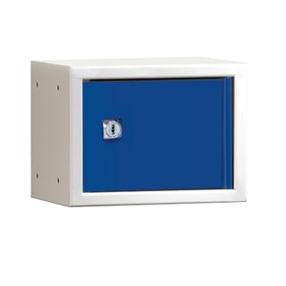 Personal effects locker CUBE, white with blue door, 150x200x150 mm