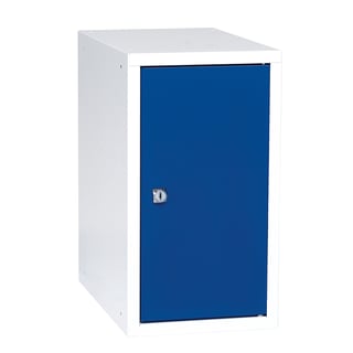 Personal effects locker CUBE, white with blue door, 450x250x400 mm