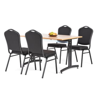 Möbelgrupp SANNA + CHICAGO, 1 bord 1200x800 mm, bok, 4 stolar, svart/svart tyg