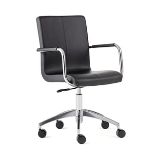 Krzesło konferencyjne DELTA, na kółkach, skóra ekologiczna, czarny