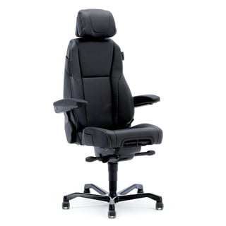 24 hour office chair RAMSEY, with armrests and headrest, black leather
