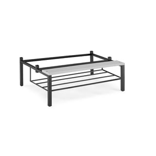 Bench seat with shoe rack for lockers, W 800 mm, grey laminate