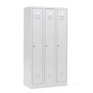 Clothes locker CAMPUS, 3 modules, 3 doors, 1800x900x500 mm, light grey