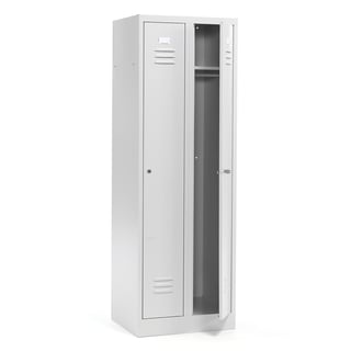 Clothes locker CAMPUS, 2 modules, 2 doors, 1800x600x500 mm, light grey