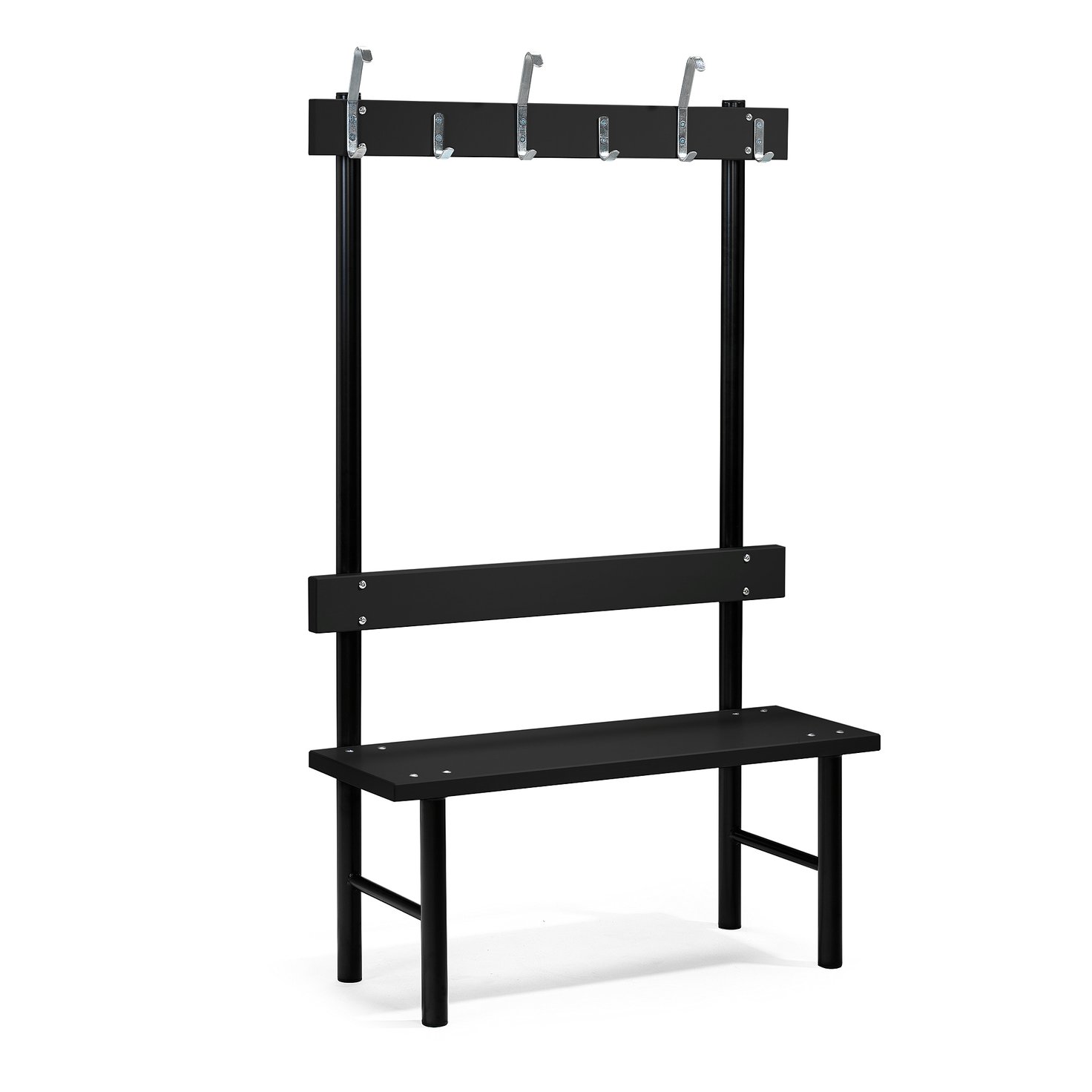 Single bench STADIUM + hook rail, 6 hooks, 1000x400x1600 mm, black AJ