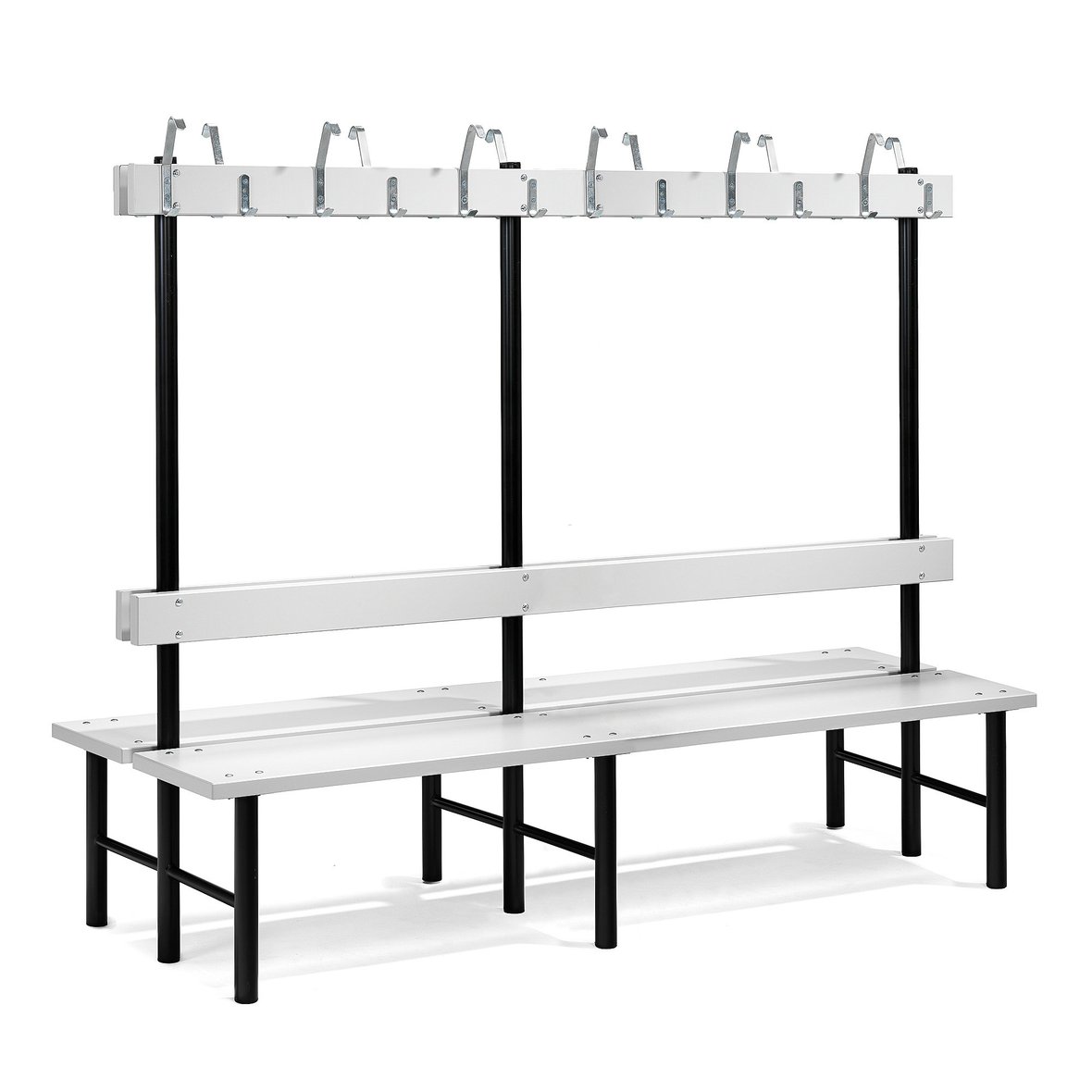 Double bench STADIUM + hook rail, 12 hooks, 2000x780x1600 mm, grey | AJ ...