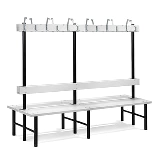 Double bench STADIUM + hook rail, 12 hooks, 2000x780x1600 mm, grey