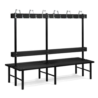 Double bench STADIUM + hook rail, 12 hooks, 2000x780x1600 mm, black
