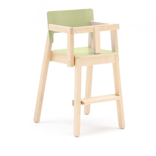 Høj barnestol LOVE med armlæn og bøjle, siddehøjde 500 mm, grøn laminat