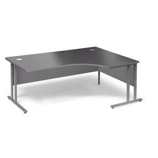 Svängt skrivbord FLEXUS, höger, 1800x1200 mm, grå laminat
