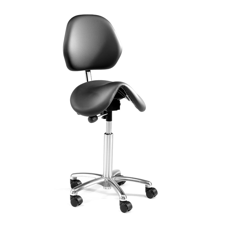 Saddle chair DERBY with backrest, H 580770 mm, black skai AJ Products