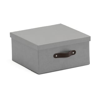 Dokumentų saugojimo dėžė, pilka, su odine rankenėle. 155x315x315mm