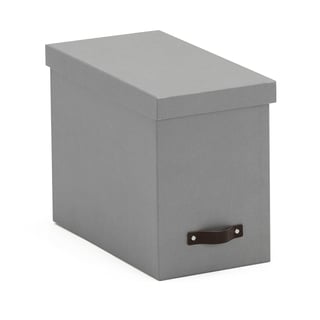 Arkivbox TIDY, inkl. 8st A4 hängmappar, grå med läderhandtag
