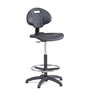 Krzesło warsztatowe KILDA, z podnóżkiem, 540-740 mm, czarny poliuretan